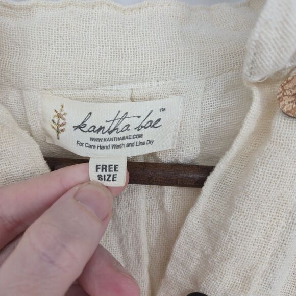 Kantha Bae Cream Dylan Button Front Shirt Cotton Gauze Free Size - Picture 3 of 7